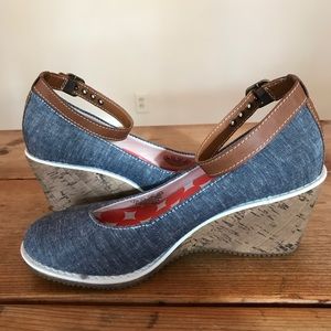 Dr Scholls ankle strap wedge heels